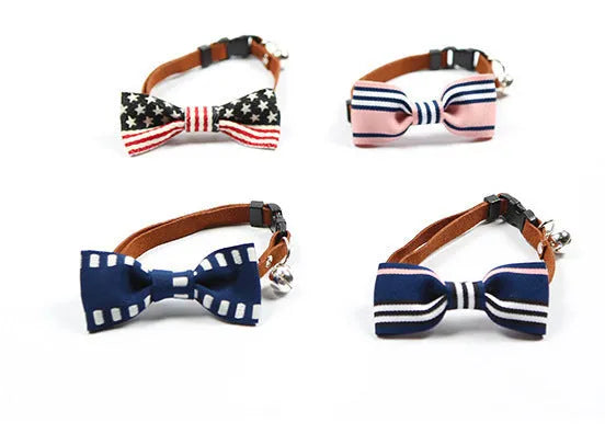 Cotton pet tie with snap buckle in blue lattices pattern for small and medium dogs.