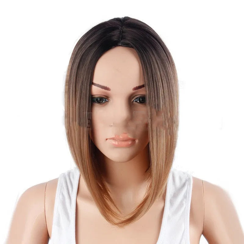 Black brown gradient short ladies wig cover, 13 inch (33cm), chemical fibre high temperature silk, full mechanism