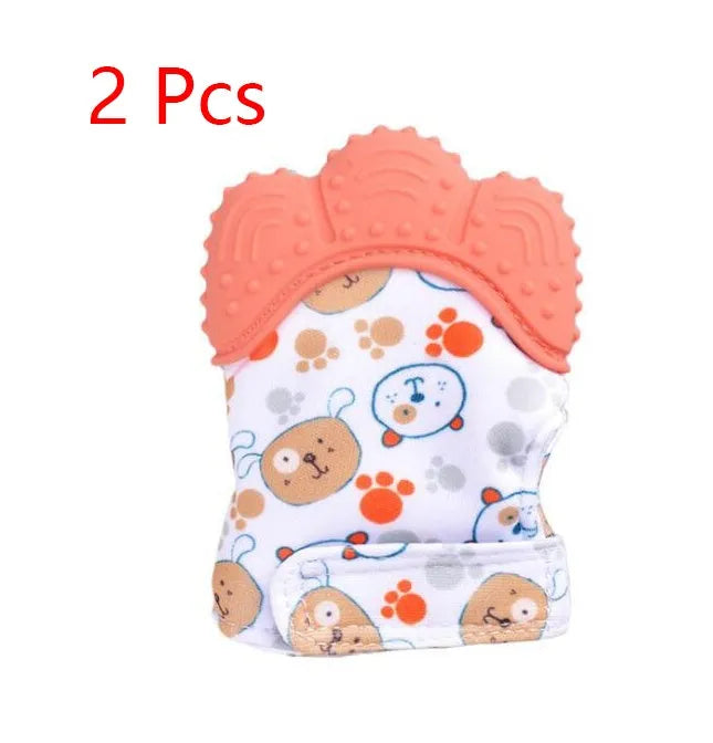 Silicone baby teether glove with Velcro strap in blue colour
