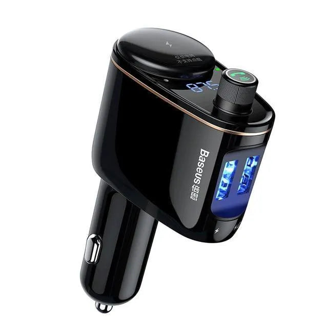 Bluetooth FM transmitter car charger with dual USB ports and voltage detection display