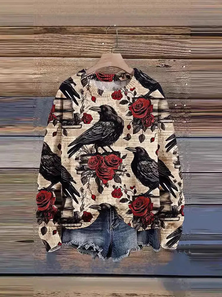 Digital printing fashion round neck women's sweater with 3D effect pattern