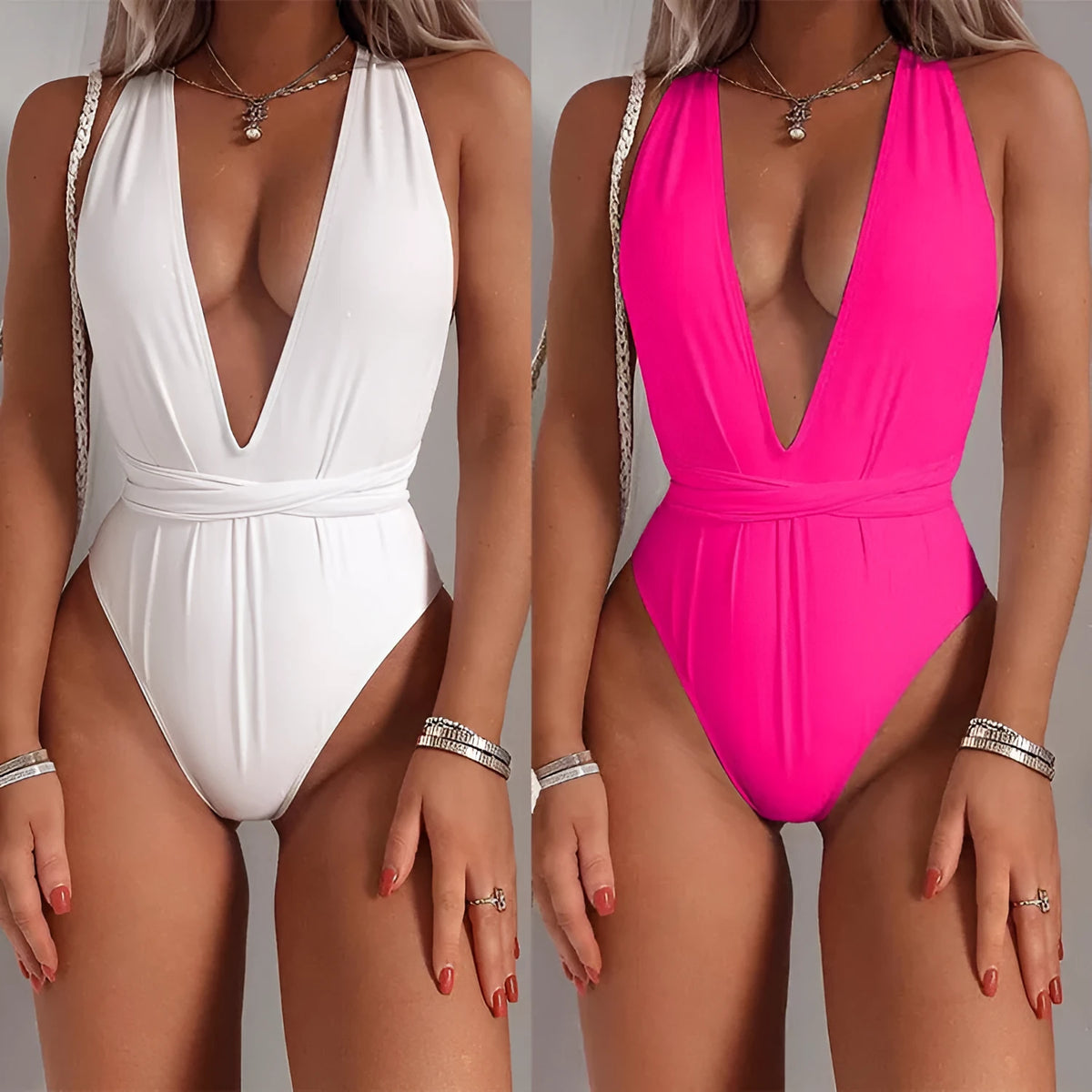Women's one-piece swimsuit bikini in Rose Red with chest pad, nylon-polyester blend, sizes S M L