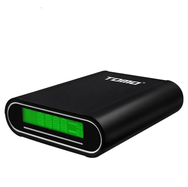 Black and white DIY mobile power box kit for 4x18650 batteries with LCD screen and dual USB outputs.