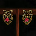 Inlaid zirconium bow hollow pattern love heart rose eardrop earring in copper alloy Chinese style earplug