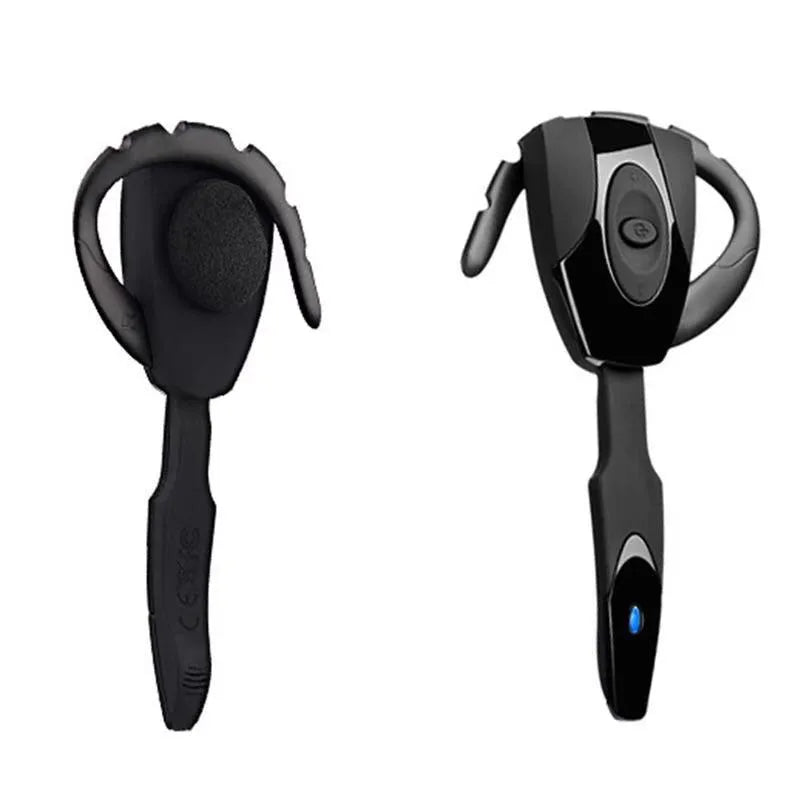 EX-01PS3 Bluetooth headset in black with hanging ear design and power display