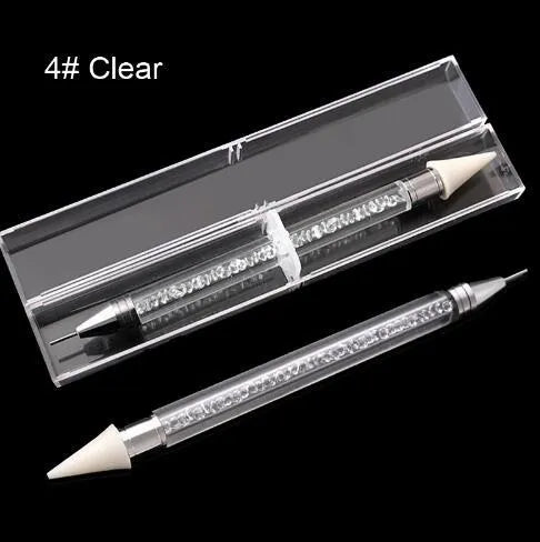 Dual-ended nail dotting pen with acrylic rod and hardware, 155x13mm, for rhinestone and diamond painting use