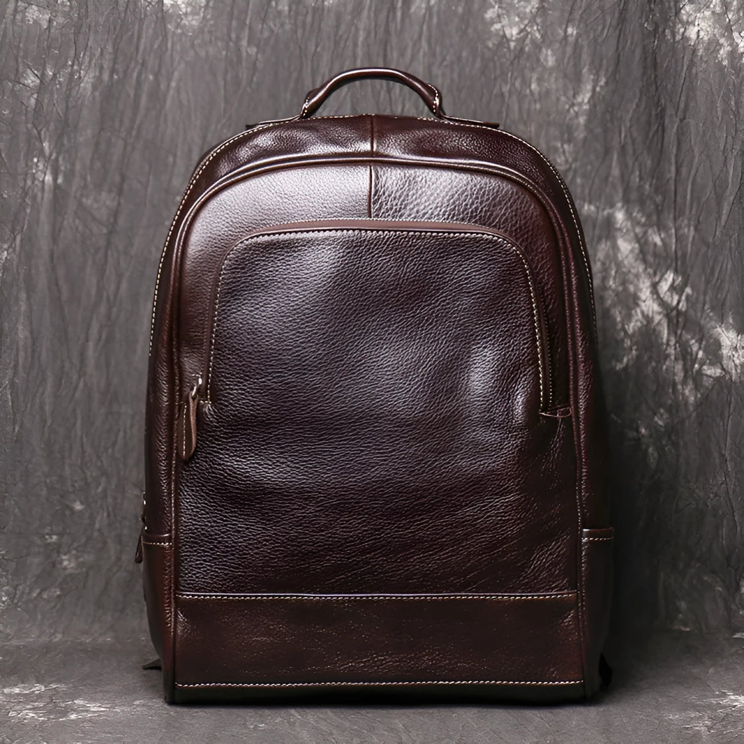 Men's leather handbag backpack in black first layer cowhide with multiple pockets and 30x12x42cm dimensions