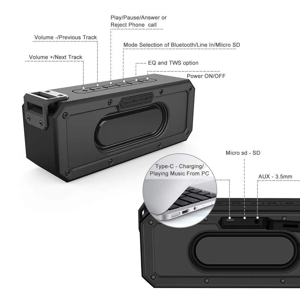 X3 PRO 40W waterproof portable Bluetooth speaker in black or blue with climbing rope handle