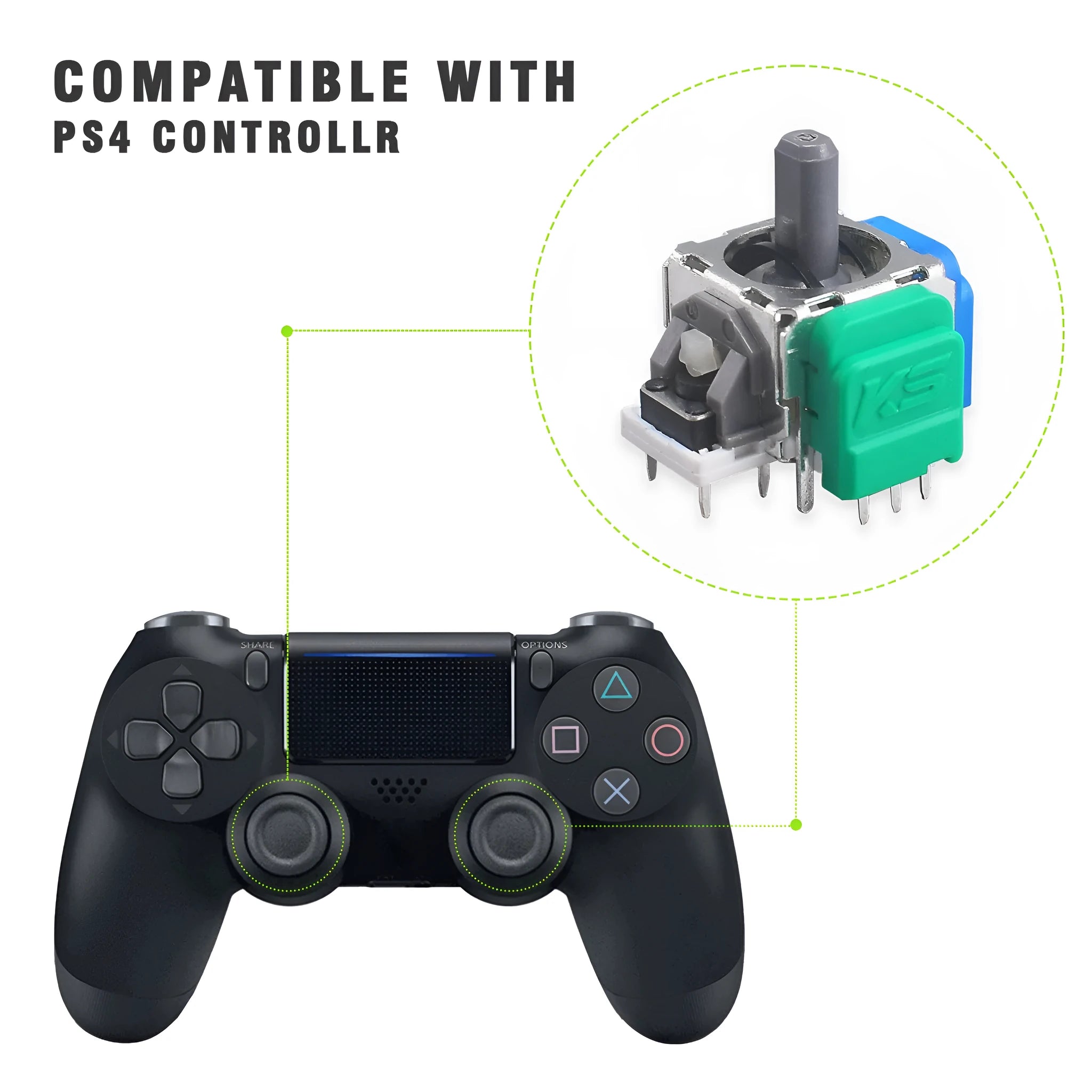 Black Hall effect magnetic joystick component for PS5, PS4, Xbox, and Switch Pro controller repair