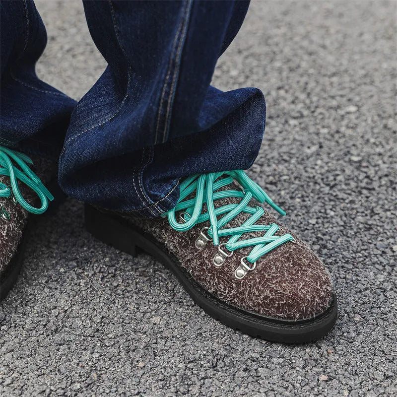 Men's heighten casual shoes British style retro workwear cowhide leather round toe solid colour