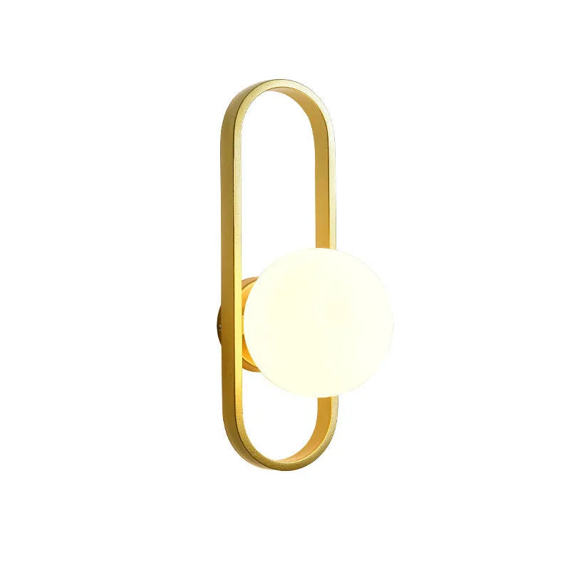 Minimalist wall lamp in black or gold with glass shade and iron body for bedroom corridor lighting