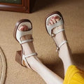 Women's open toe square toe platform sandals in retro style with rubber sole