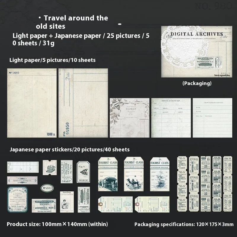 Retro A5 English letter notebook decorative card suit set showing one of six vintage cover colour options.