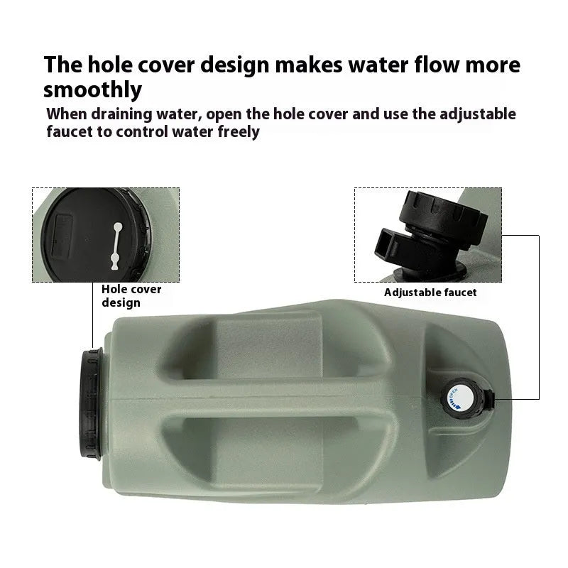 Green collapsible PP water storage tank with carry handle in 13L and 18L sizes.