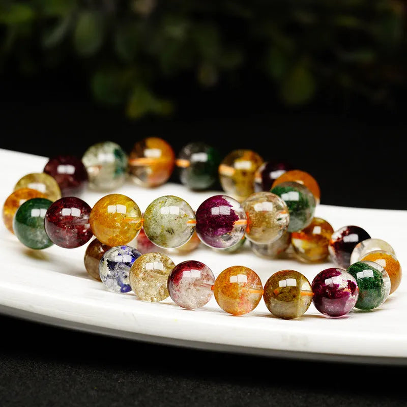 Colourful ghost cornucopia crystal bracelet with 10mm beads in ethnic retro style.
