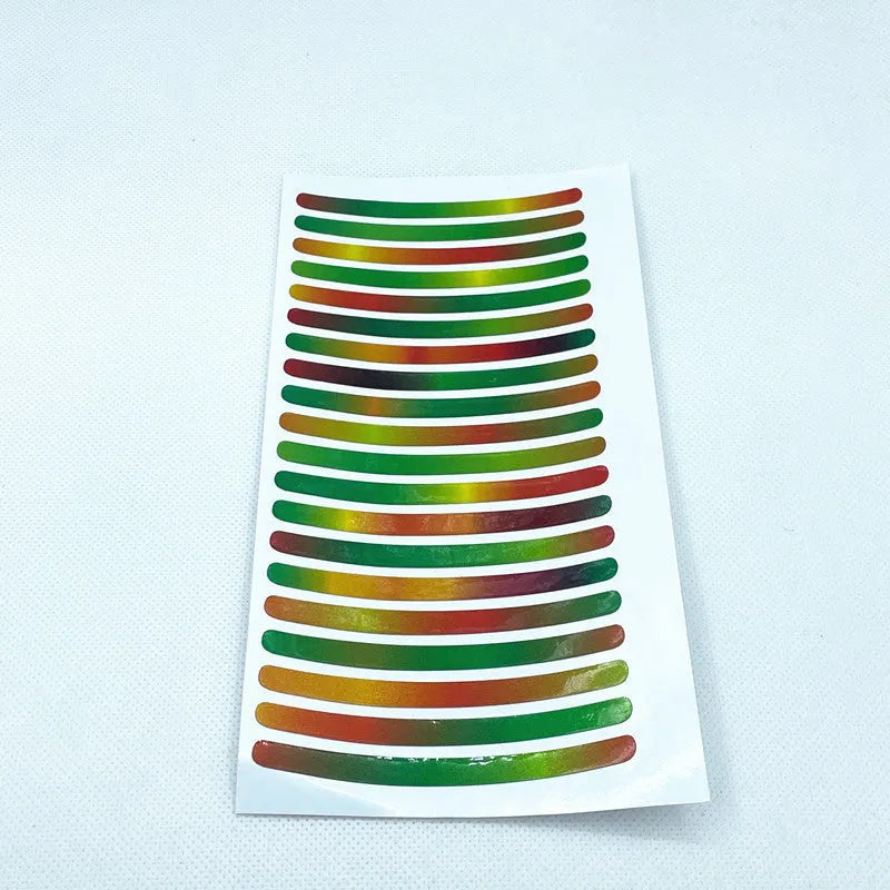 Twenty arc-shaped PVC reflective stickers for car wheel hub application in selected colour