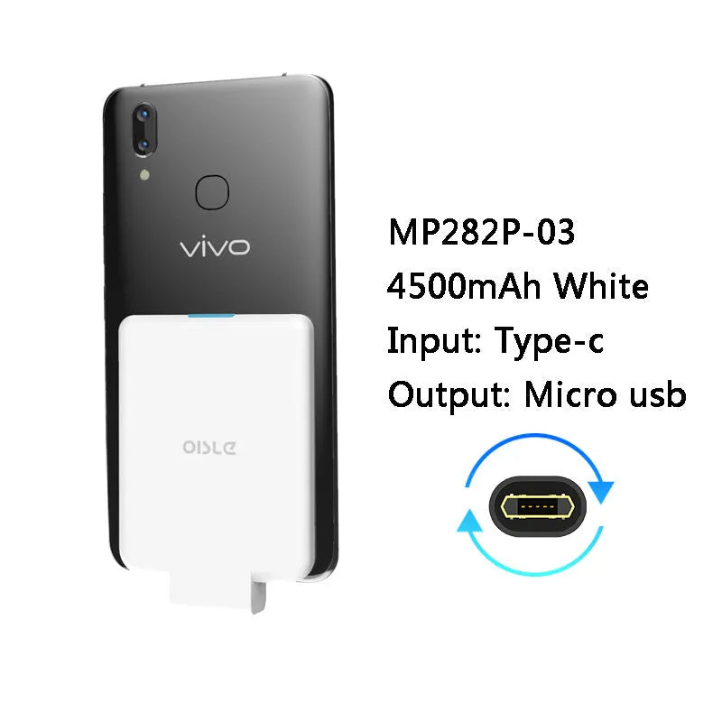 Slim 4500mAh back clip power bank in black, white, blue, pink, or red for iPhone Android Type-C charging