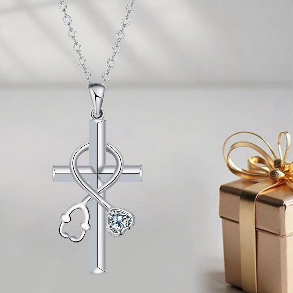 Women's cross stethoscope necklace with electroplated copper pendant and matching chain