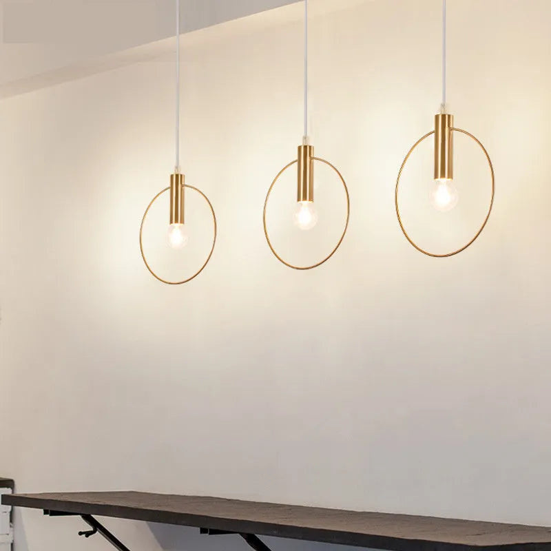 Gold wrought iron post-modern chandelier with single light, 200mm diameter, matte finish