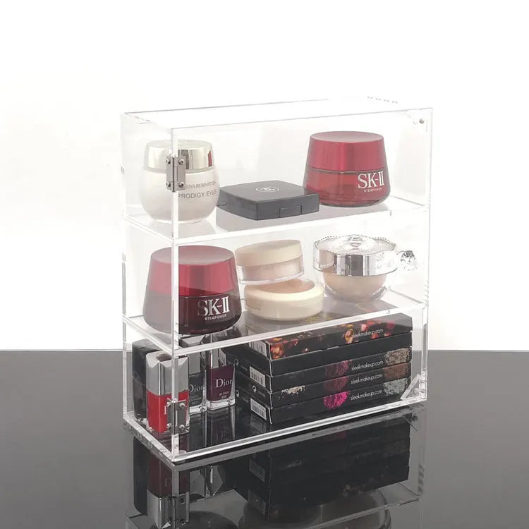 Clear acrylic storage box 24x10x34cm cosmetics organiser plexiglass display stand on vanity