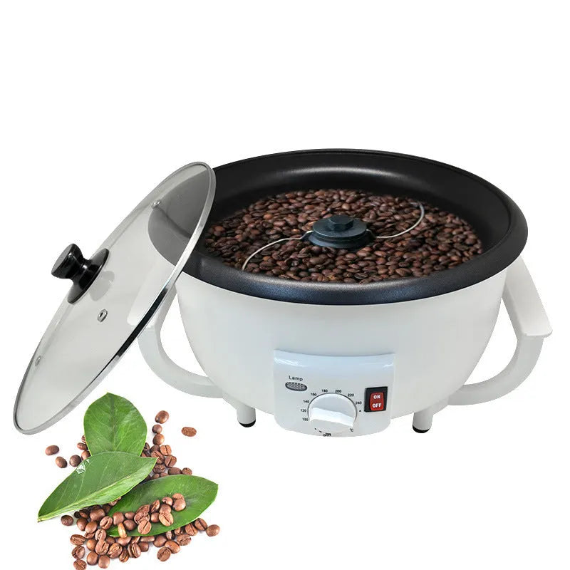 White oblate coffee roasting machine with 750g capacity and 225mm pot bottom diameter
