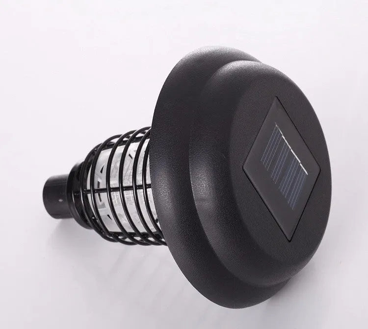 Solar powered rechargeable anti-mosquito lamp with UV bug zapper in black plastic for outdoor garden use