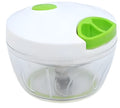 Green manual kitchen chopper with three blades and 500ml container for vegetable preparation