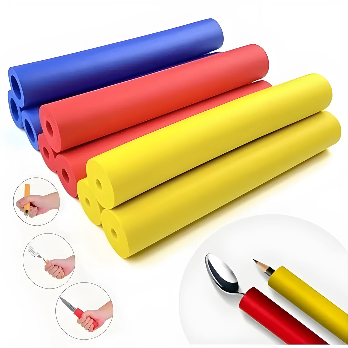 Pack of six or nine black rubber grip hoses for pens showing 10mm and 18mm inner diameter options.