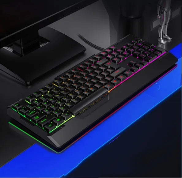 Backlit USB wired keyboard and mouse set, 104 keys, black mixed light, 1.60 m cable