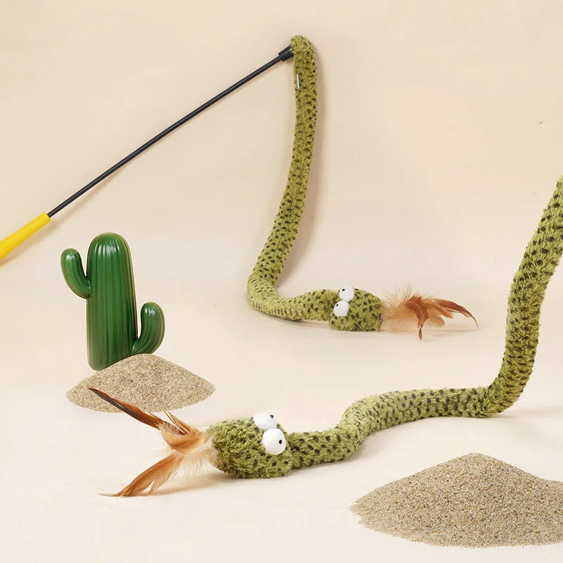 Green feather cat teasing stick with 140cm bamboo pole for interactive indoor play