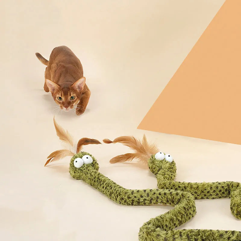 Green feather cat teasing stick with 140cm bamboo pole for interactive indoor play