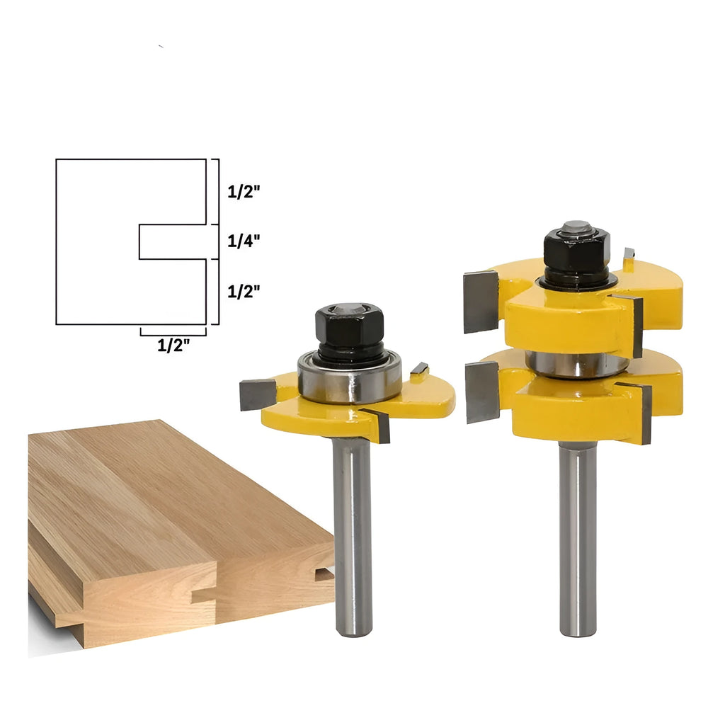 T-shaped tenon jointing knife woodworking router bit with three-tooth carbide tip and 8mm shank