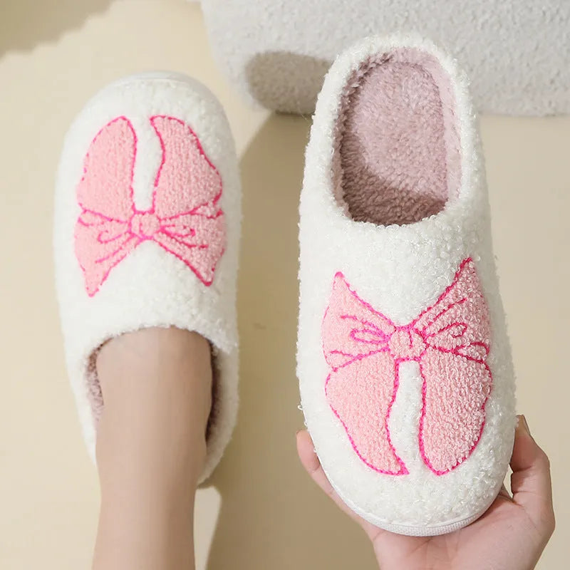 Cartoon bow knot cotton slippers in blue and pink colours with suede upper and TPR sole