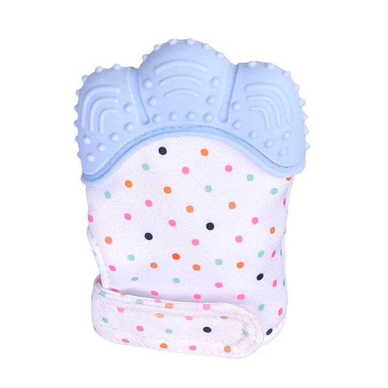 Silicone baby teether glove with Velcro strap in blue colour