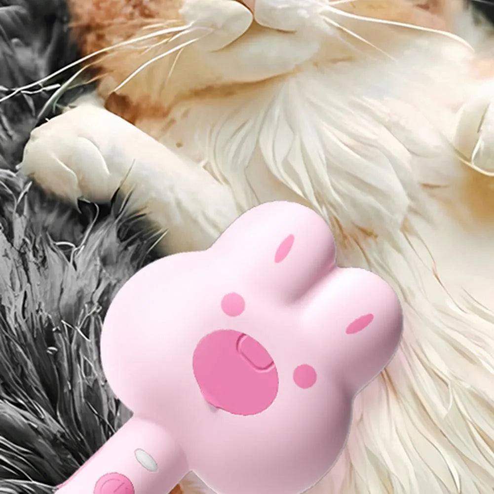 Rechargeable cat steam brush grooming tool with cartoon design in three colour options