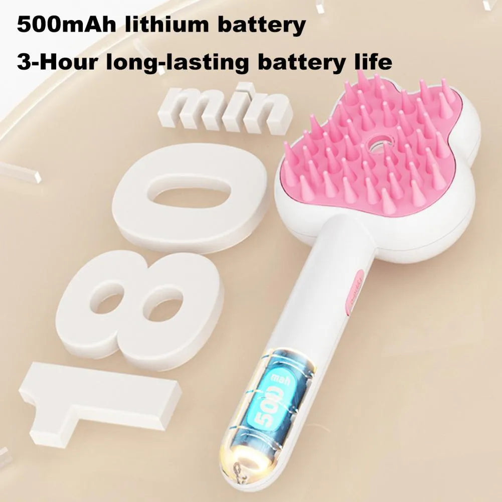 Rechargeable cat steam brush grooming tool with cartoon design in three colour options