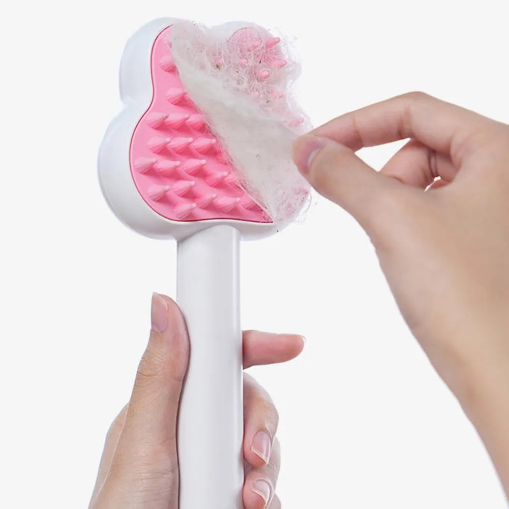 Rechargeable cat steam brush grooming tool with cartoon design in three colour options