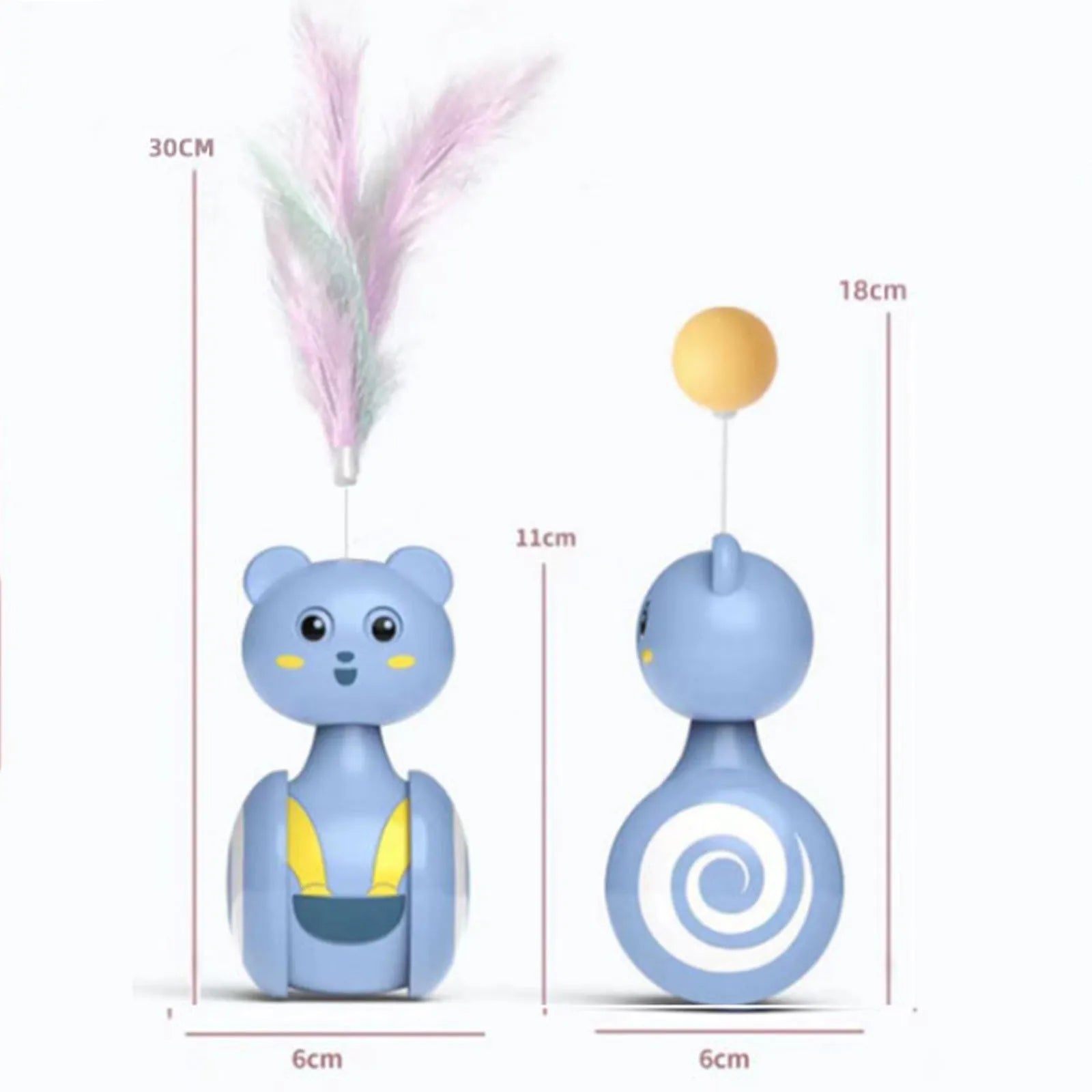 Cat interactive tumbler toy with feather wand attachment and rotating ball element in pink colour