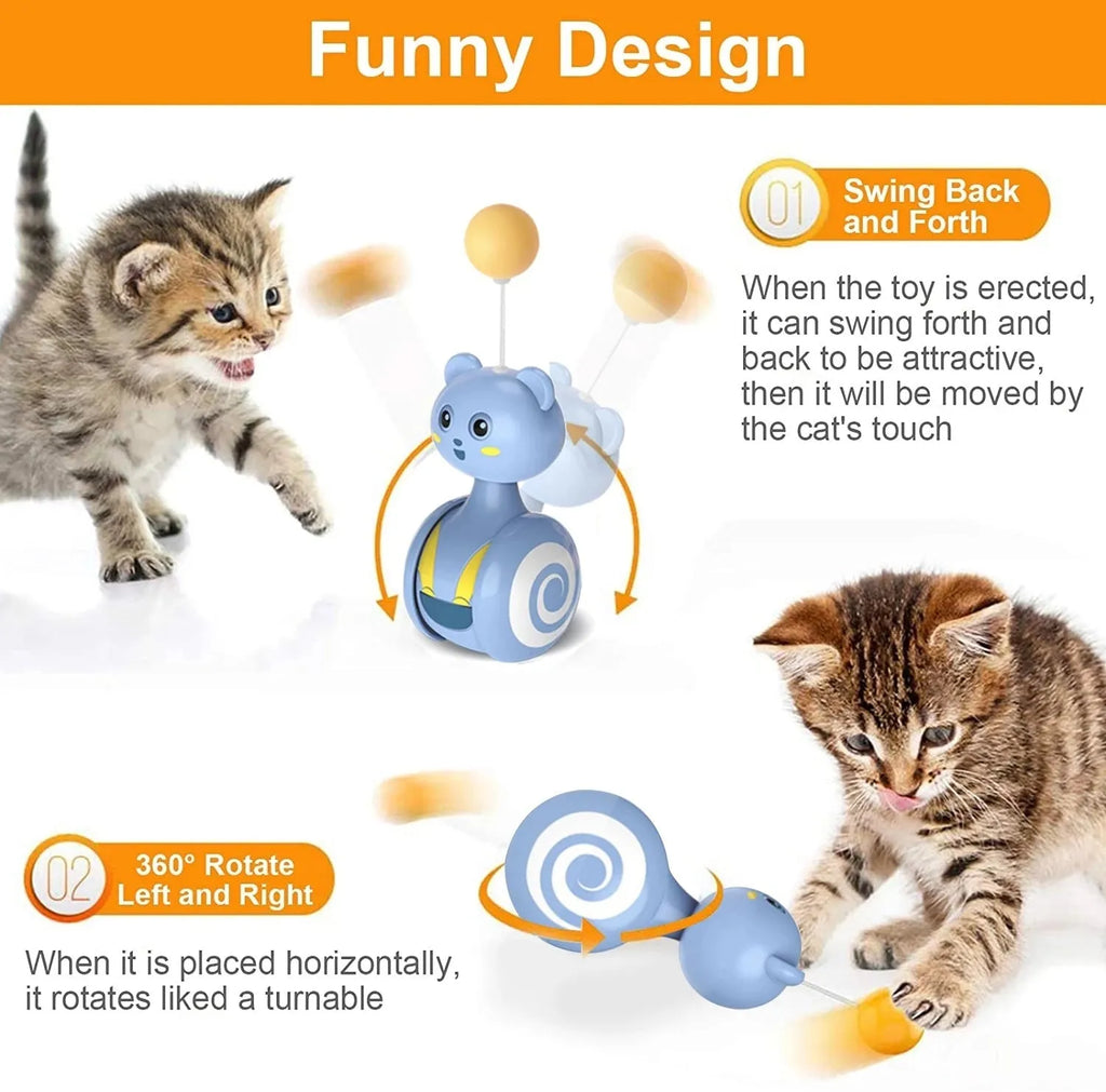 Cat interactive tumbler toy with feather wand attachment and rotating ball element in pink colour