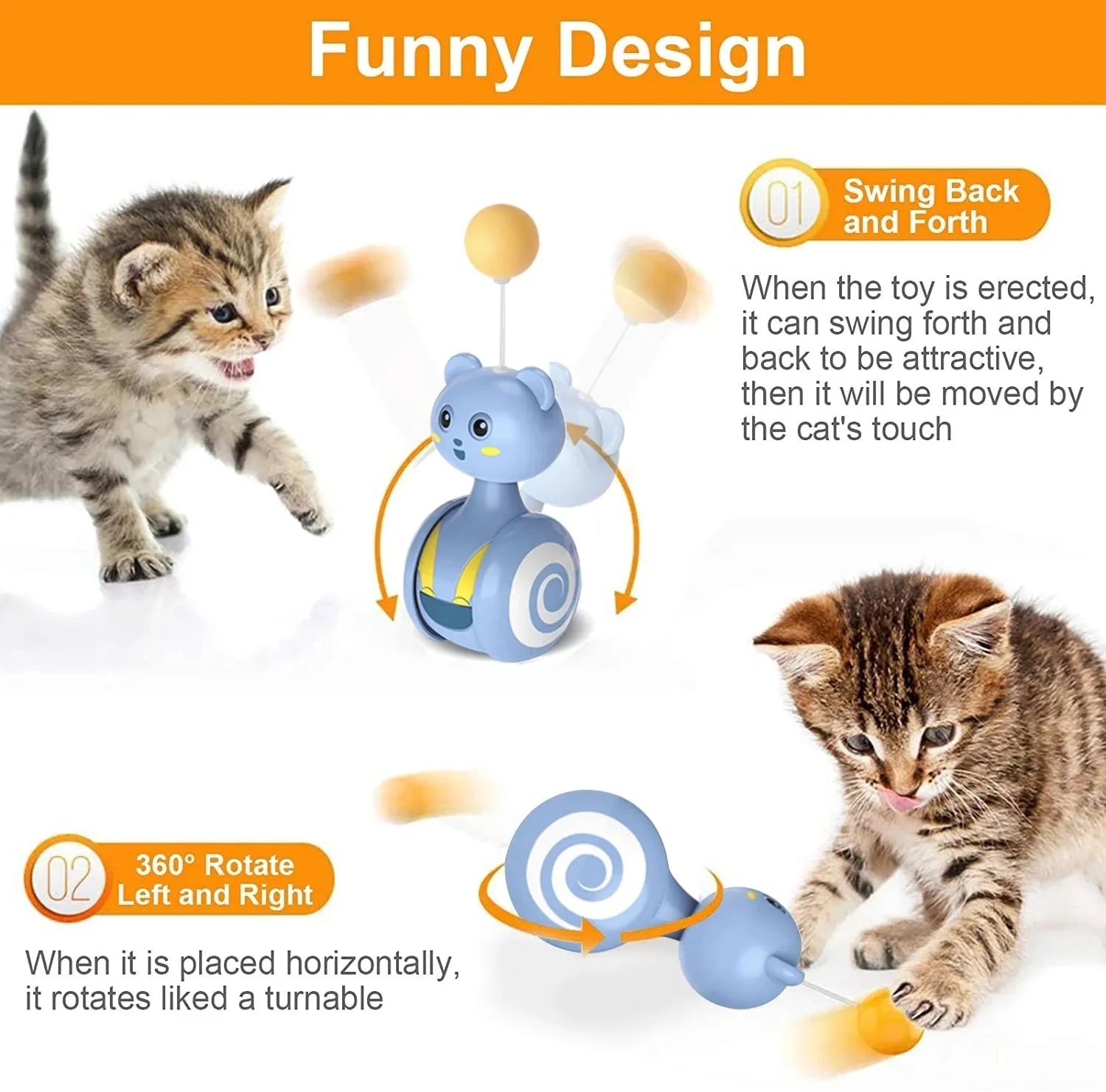 Cat interactive tumbler toy with feather wand attachment and rotating ball element in pink colour