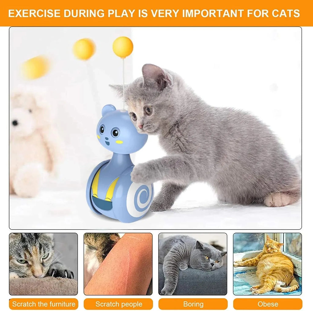 Cat interactive tumbler toy with feather wand attachment and rotating ball element in pink colour