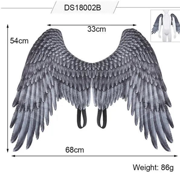 Halloween 3D angel wings in white non-woven fabric with elastic straps on child