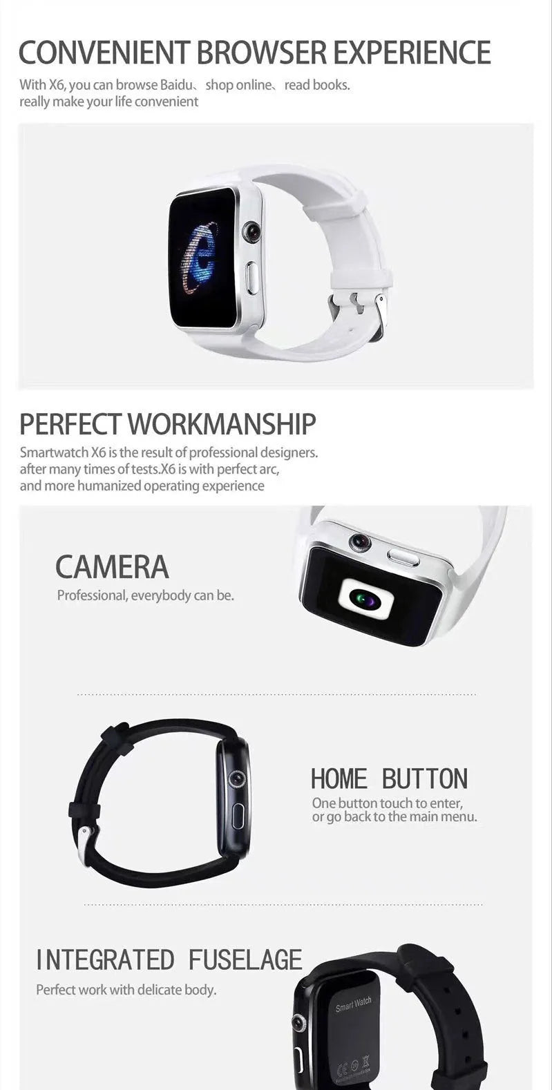 Black smart watch with 1.54 inch touch screen on a silicone strap, showing digital watch face.