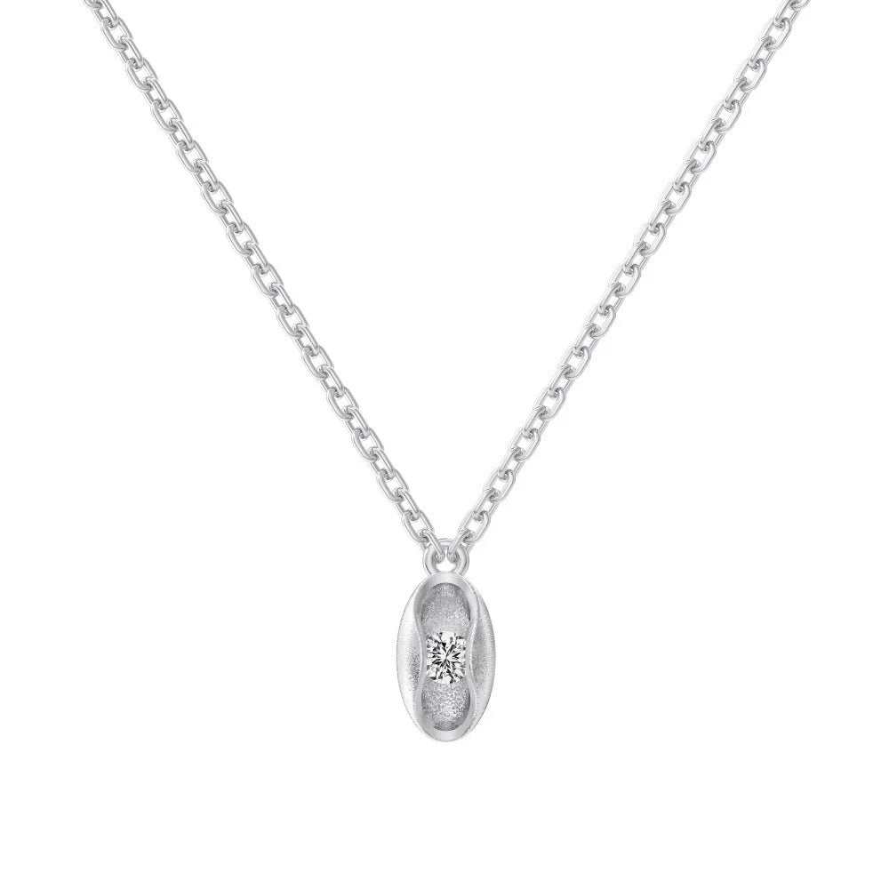 925 sterling silver oval shape pendant necklace for women in platinum finish simple style on white background