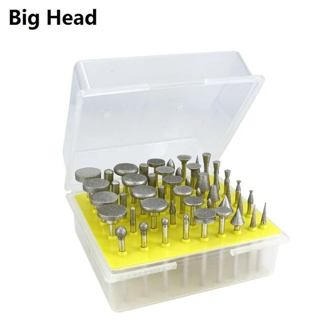 Elliptical cone shaped emery grinding head set with 3mm shank for glass and stone work