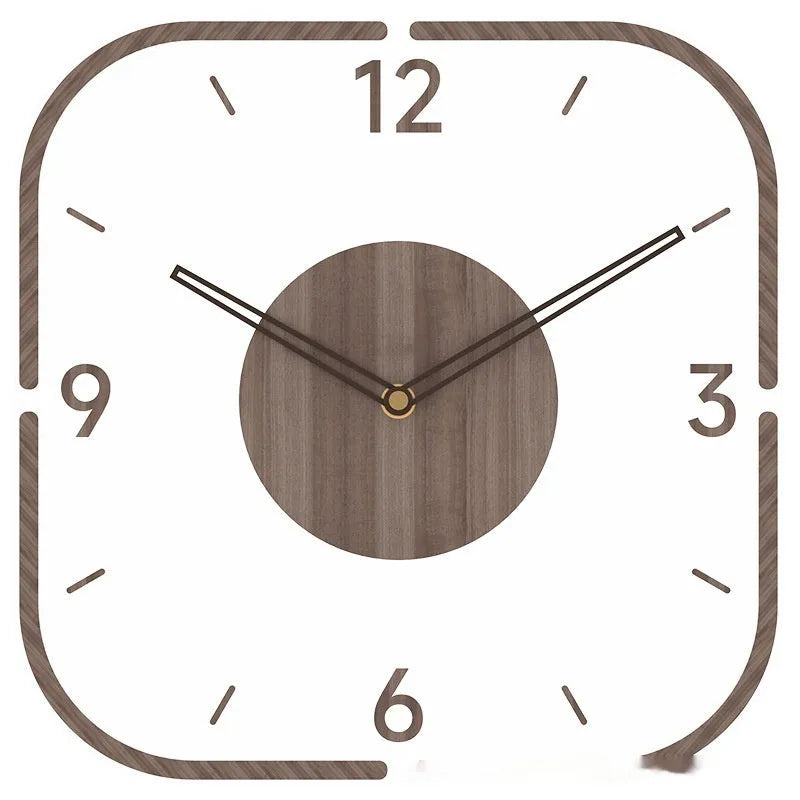 Transparent wooden wall clock with modern silhouette design on wall