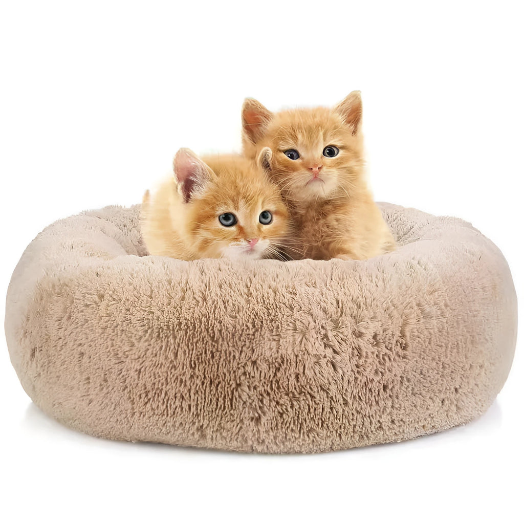 Washable round plush dog kennel bed with PP cotton fill in light grey, 40-120cm diameter options