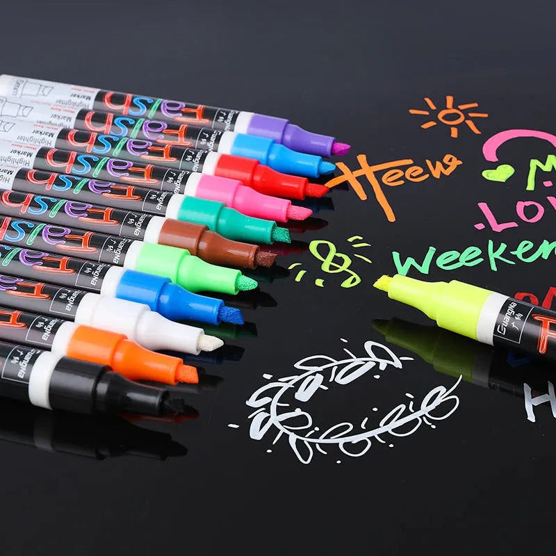 Electronic fluorescent plate highlighter pen with 6mm oblique tip in plastic shell