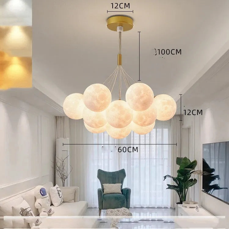 Nordic fish chandelier pendant lamp with spherical elements in gold or black iron finish