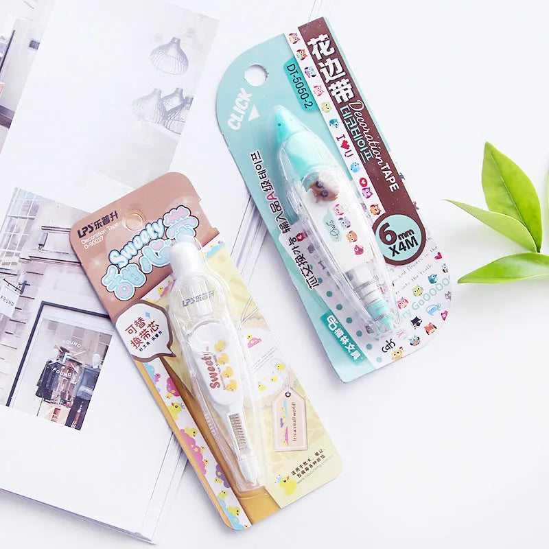Lace correction tape stationery decoration tape with plastic core, multiple shell colours including Coffee and Kitten
